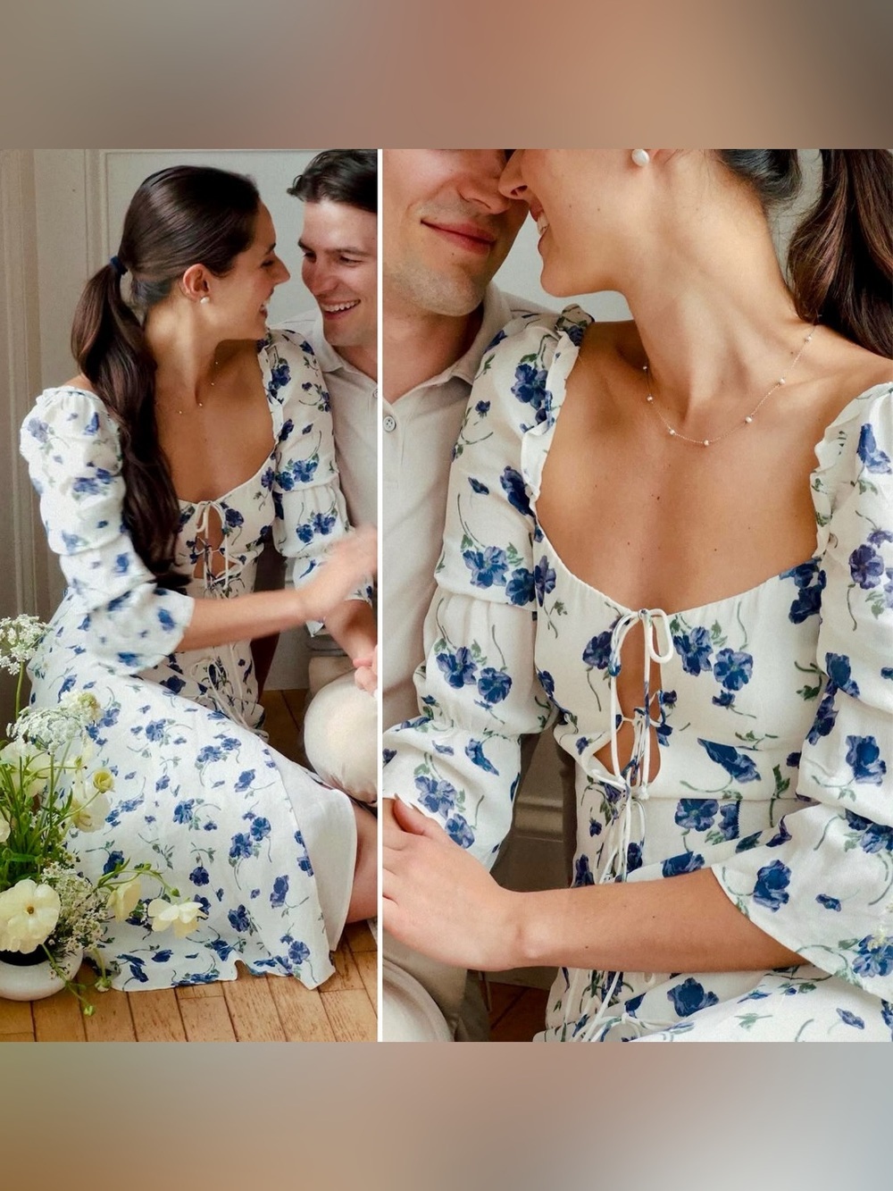 Reformation Roberta Blueberries Floral Puff Sleeve Midi Dress Cottagecore 6